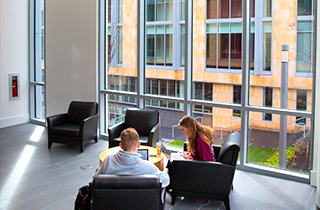 Interior photo of the new Academics Building on the College Avenue Campus in New Brunswick